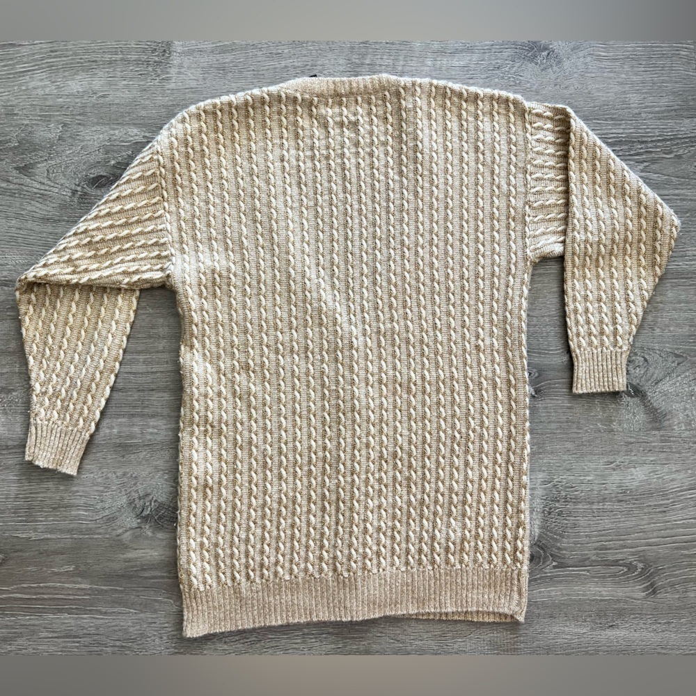 Renee Tener Jeanne Pierre vintage beige gold cable knit sweater cardigan size S - Picture 4 of 4